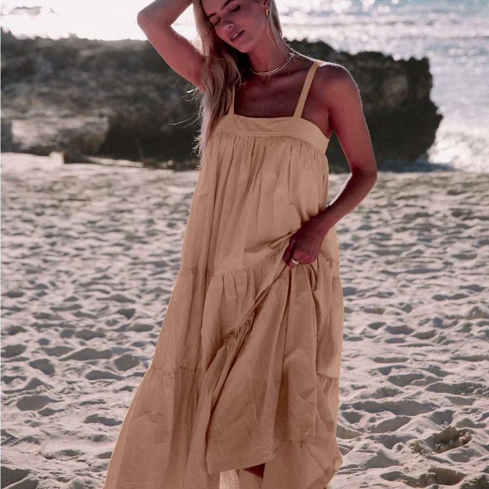 NWT ARAMINTA JAMES Sunset Tiered Dress Tan L
